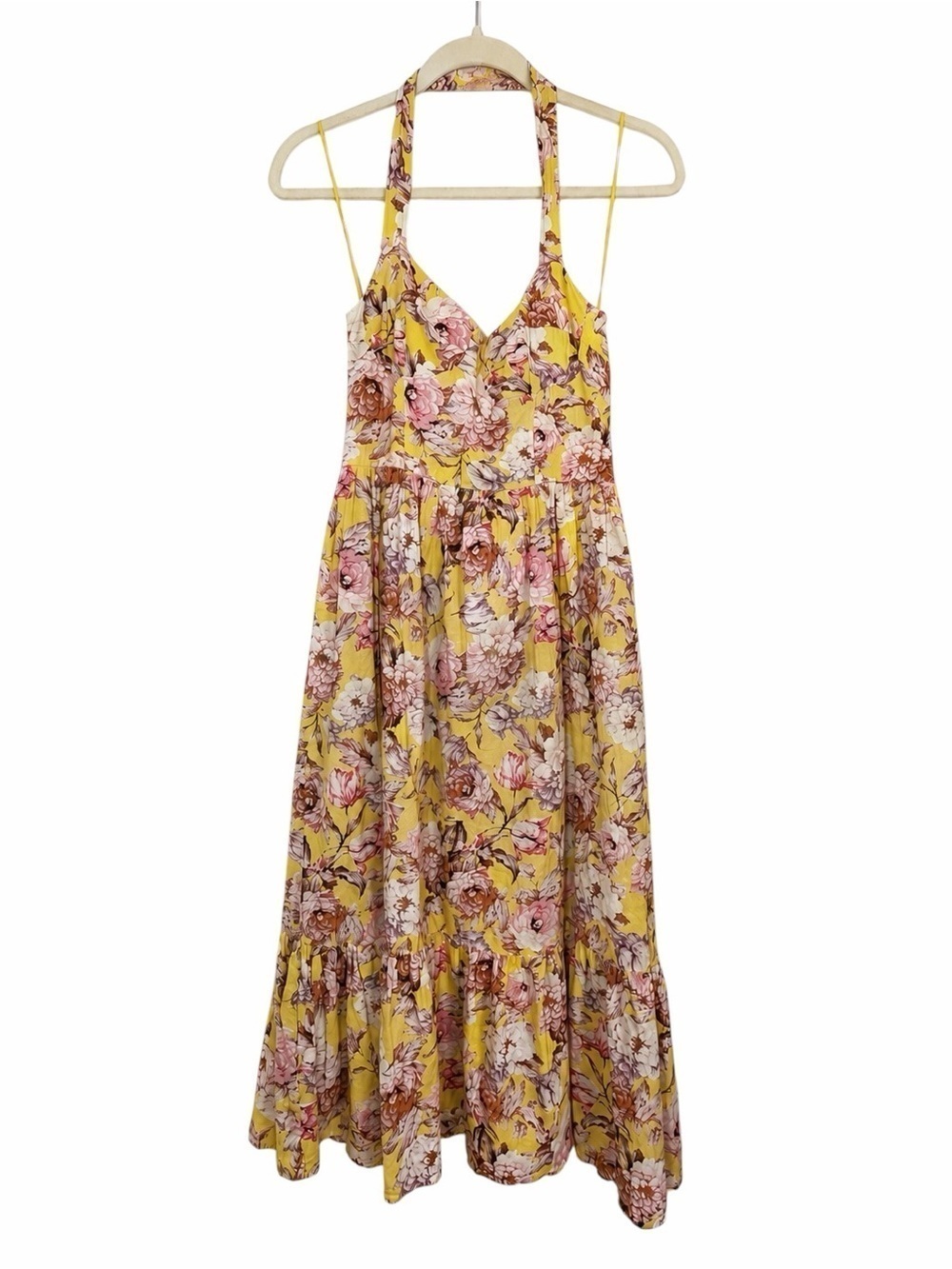 Bardot LaBella Floral Midi Dress Size XS / 2 Yellow Pink Cottagecore Romantic - Picture 6 of 14